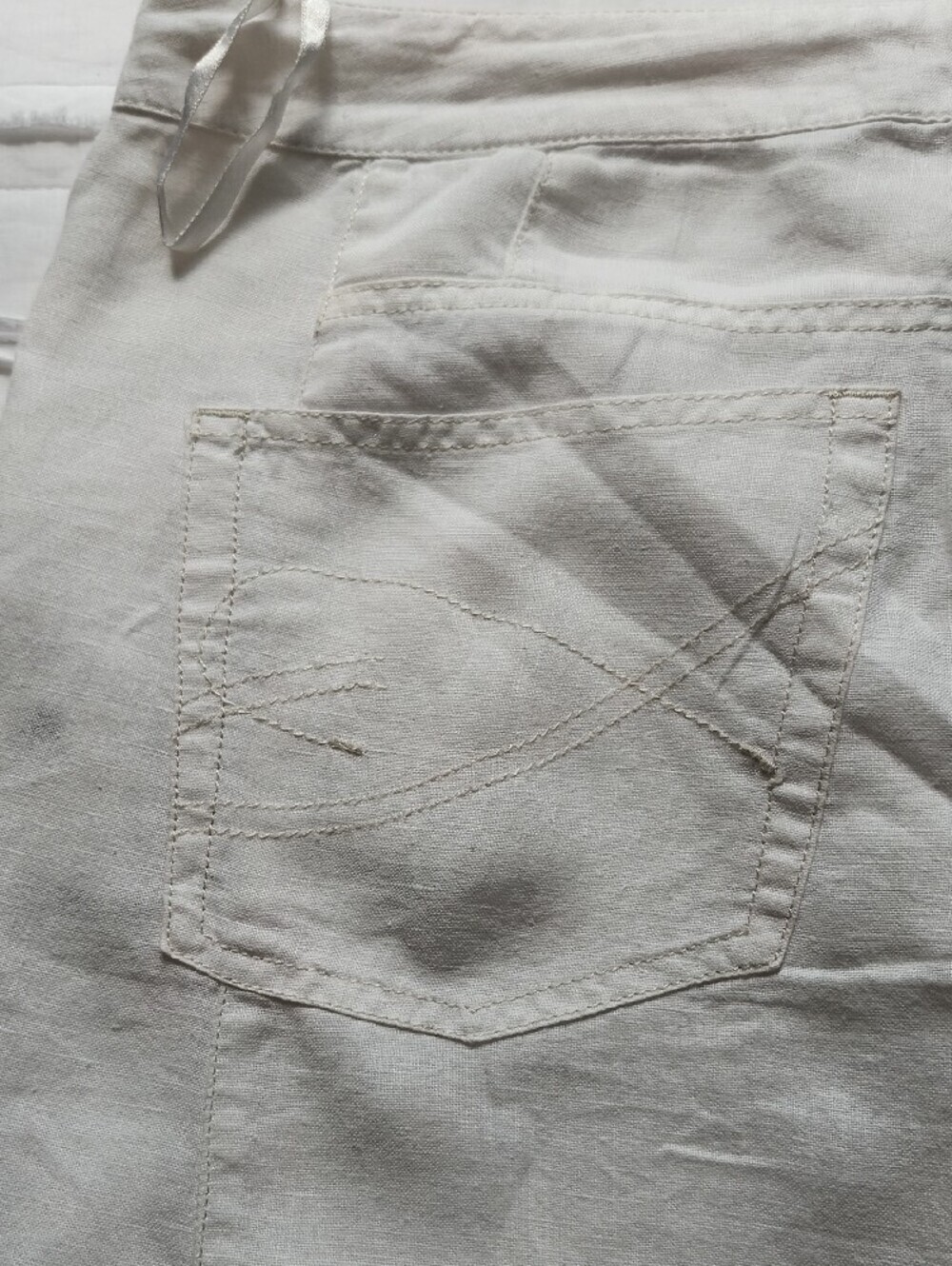 White 100% Linen Wide Leg Cargo Pants MEXX Size 8 Coastal Summer Resort - Picture 12 of 12